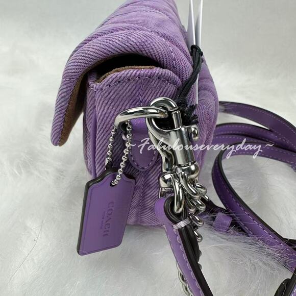 Coach Hailey Flap Bag Shoulder/Crossbody In Quilted Denim/Silver/Iris CBI88 NWT - Picture 3 of 11